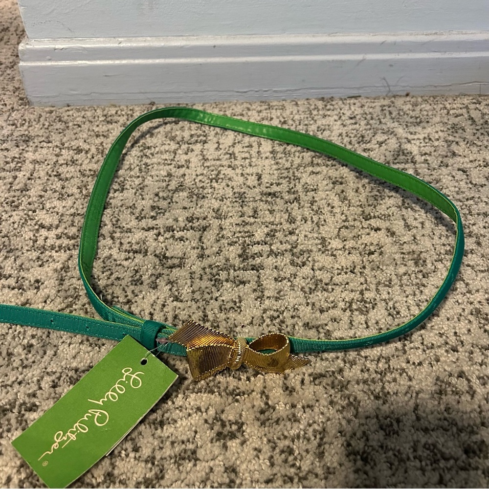 NWT Lilly Pulitzer Emerald Green Critter Gold Belt Bow Size M/L